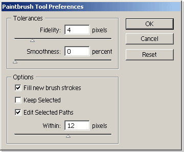 меню PaintBrush Tool Preferences